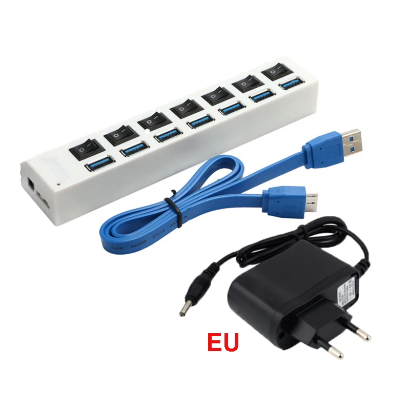 TWOBRO 7 портов USB концентратор 3,0 Портативный USB 3,0 концентратор разветвитель до 5 Гбит/с ЕС/США адаптер питания для ПК ноутбук USB разветвитель концентратор - Цвет: 7 ports white EU
