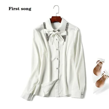 

First song beaded sequins chiffon shirt 2019New women's fashion long-sleeved autumn and winter high-neck chiffon shirt women's s