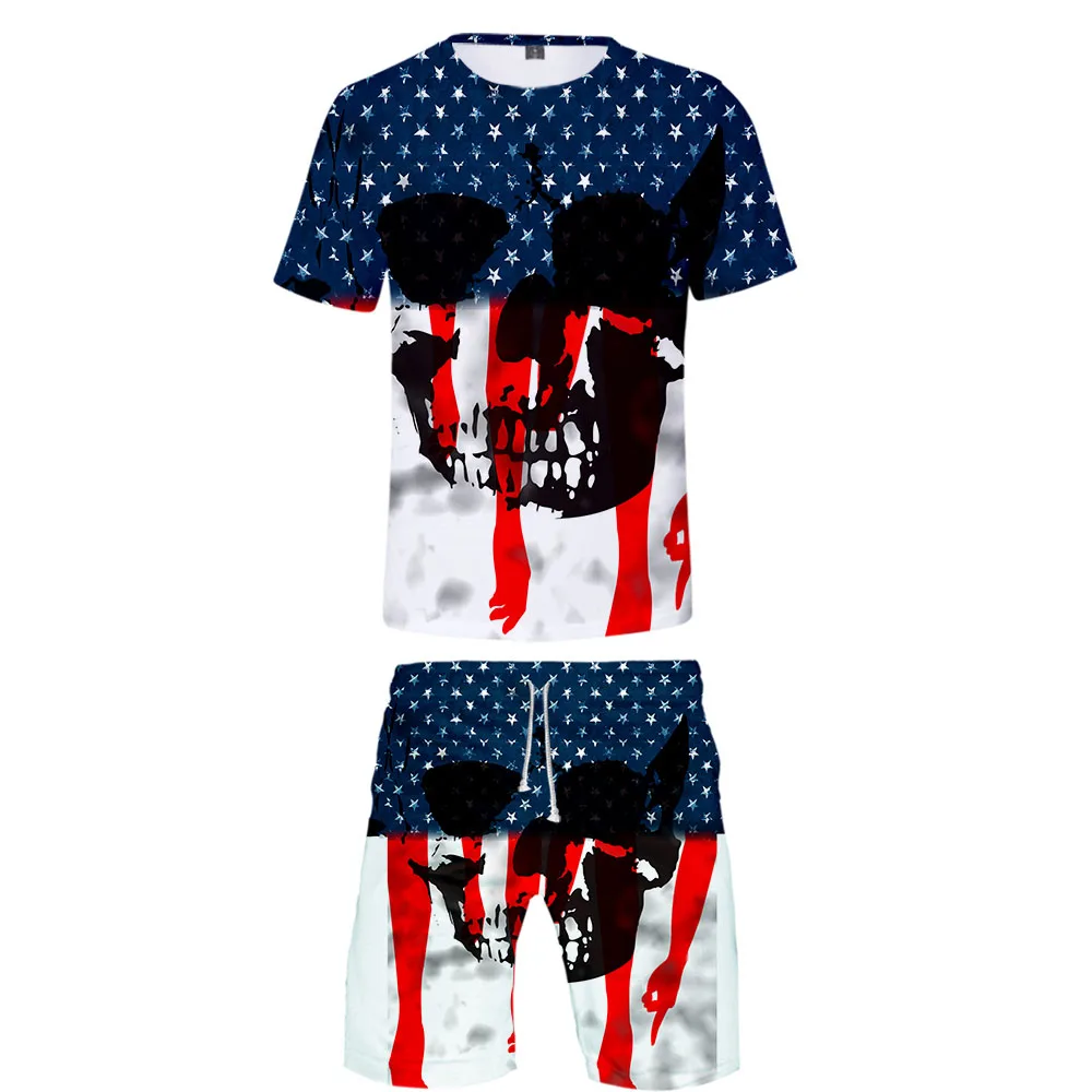 

Men's Sets Hot US Independence Day patriot 3D Print Tshirt and Beach shorts Set Summer High quality Trendy Sets