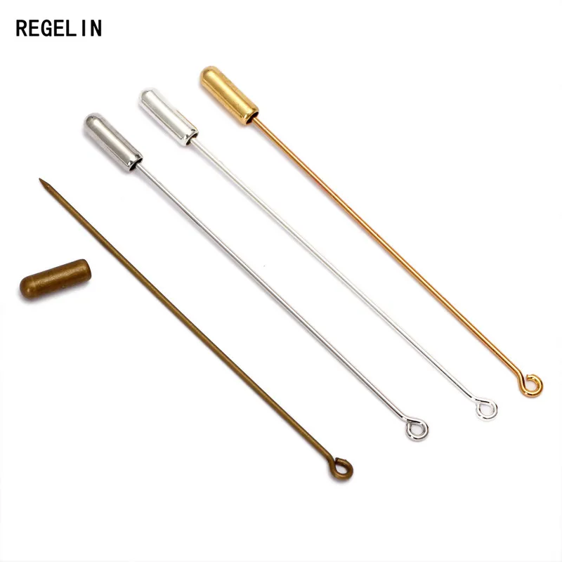 REGELIN Gold Silver Color Brooche Base Jewelry Findings 50 70mm Length Broocher Pins 20pcs/lot For DIY Women Men Brooches Pins