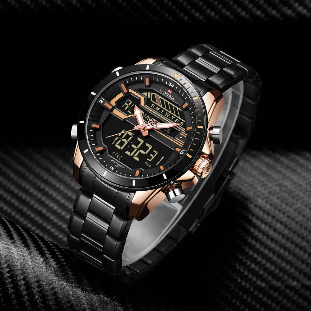 

NAVIFORCE Casual Military Watch Stainless Quartz Clock Men Waterproof Fashion LED Analog Digital Mens Watches Top Brand Luxury