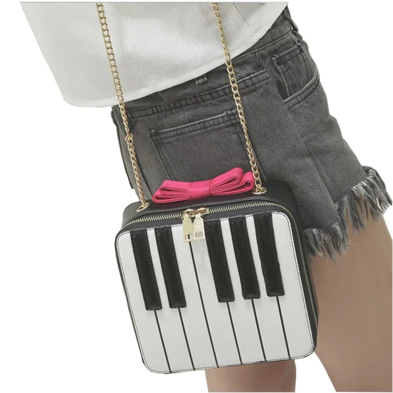 

SoAr Cute Flap Women Bags Luxury Brands Shoulder Bag Bow Panelled Bags Chains Piano Keyboard Pattern Patchwork Feminina Bolsa