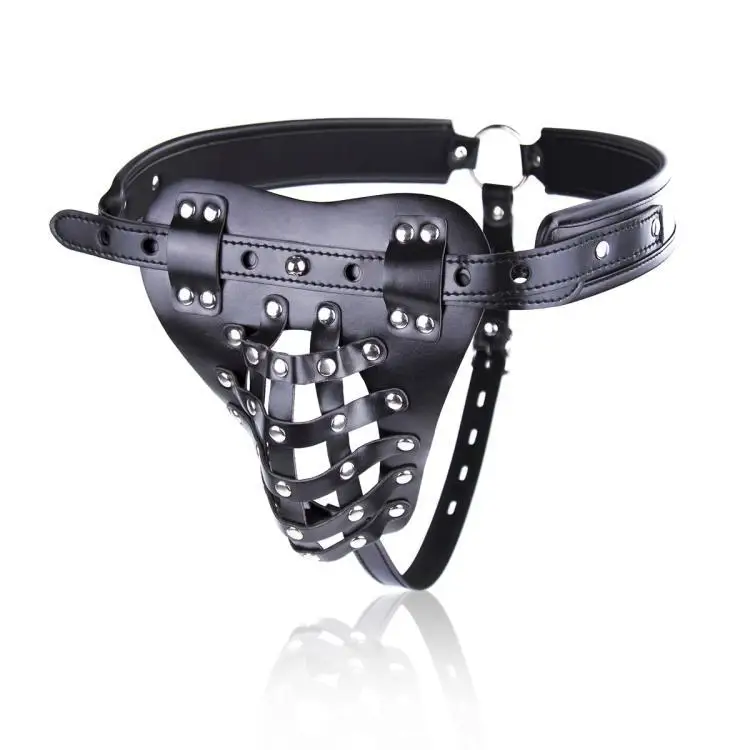 

Male Metal Studs And Mesh Crotch Cage G-String Thong Faux Leather Strappy Lockable Waist Harness Brief Underwear Pants