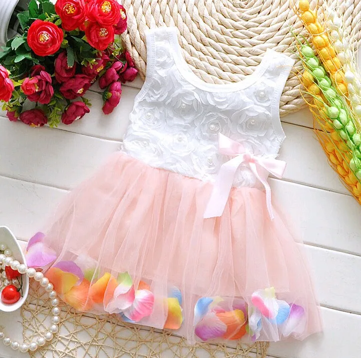 

Fashion 2019 Kids Baby Girls Beautiful Flower Dress Princess Summer Sleeveless Tutu Dress Pink Yellow Red Baby Girls Tutu Dress