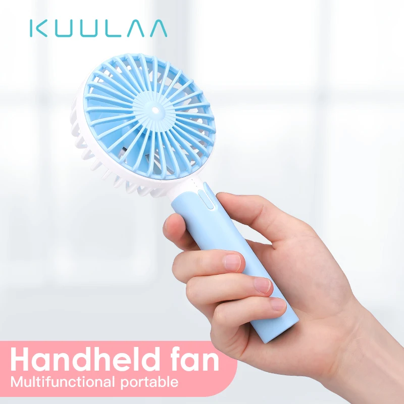 

KUULAA Protable Handheld Fan 3-Speed Mini USB Rechargeable Fan with 1200mAh Powerbank Battery Quiet Desktop Personal Cooling Fan