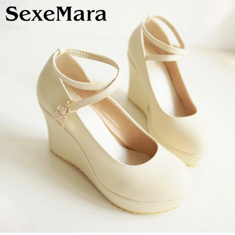 

Summer Fashion PU New arrival 2016 women's shoes sexy straw braid button strap platform wedges female 10cm high heel sandals