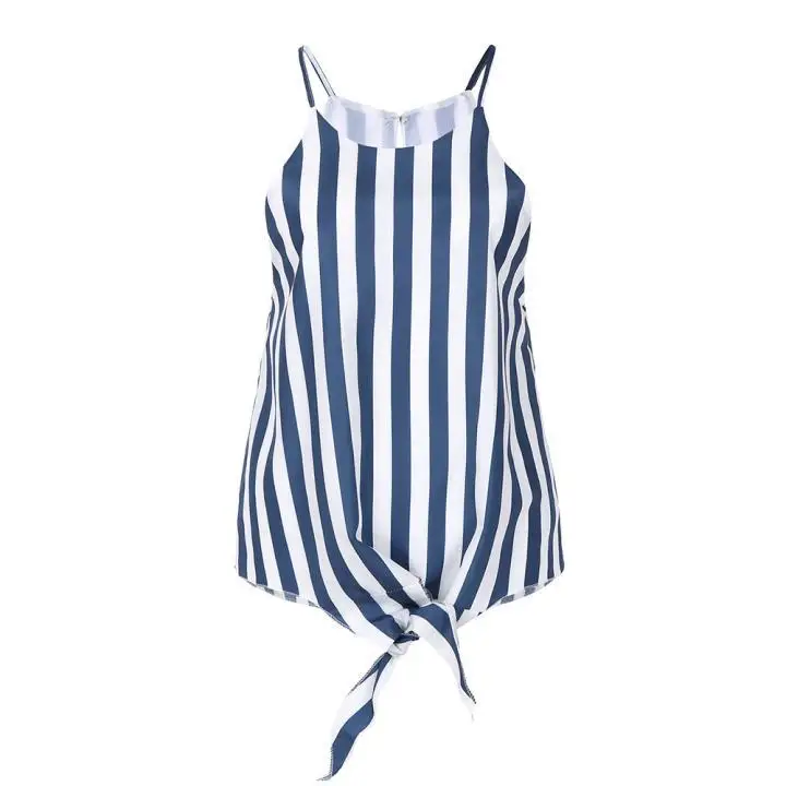 2018 Autumn New Women Casual Blouses Multicolor Bohemian Striped Loose Blouse Sleeveless Bow Lace-Up Sexy Shirt Blouses