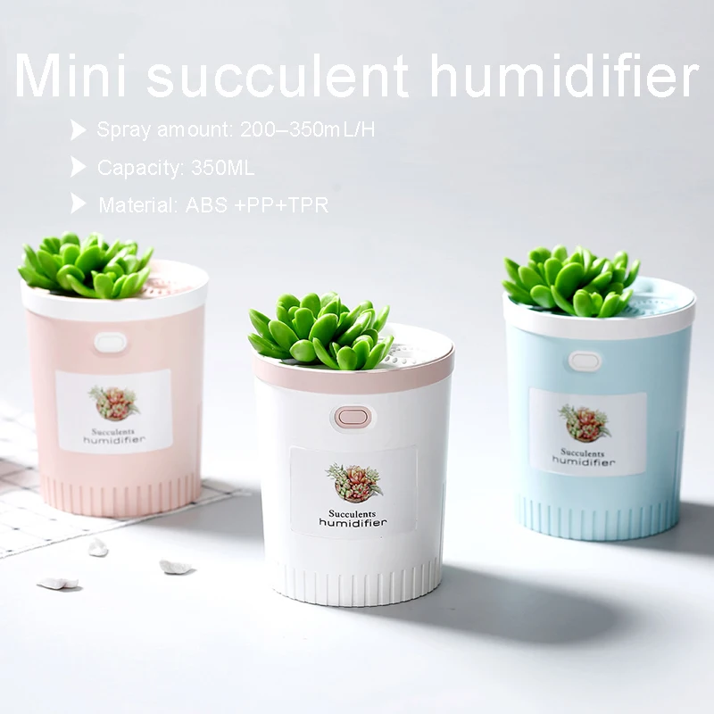 

350ML USB Ultrasonic Air Humidifier Succulent Shape Cool Mist Maker Home Aromatherapy Air Diffuser Household Appliances
