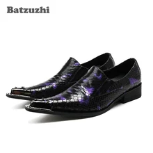 New Genuine Leather Men Shoes Pointed Toe Slip on Metal Tip Men Dress Shoes Evening Party Wedding Flats Plus Size US12 Siz 46 mabaiwan 2018 new fashion handmade men shoes slipper leather loafers dress wedding shoes men party slip on flats plus size 38 46