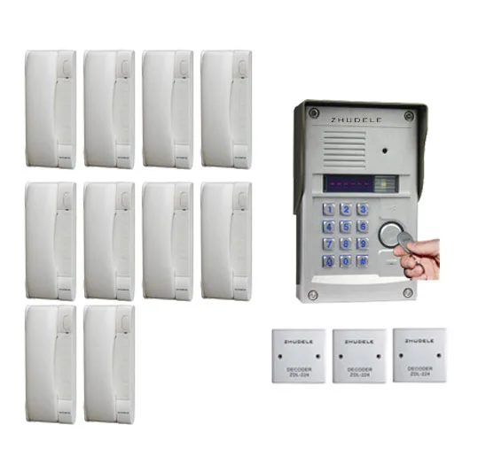 

ZHUDELE Luxury interphone for 10-apartments intercom system home security audio door phone waterproof utdoor station in stock