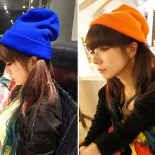 10 шт./лот зимние теплые шапки унисекс вязаные женские мужские шерстяные флуоресцентные цветные Однотонные эластичные шапочки вязаные шапки