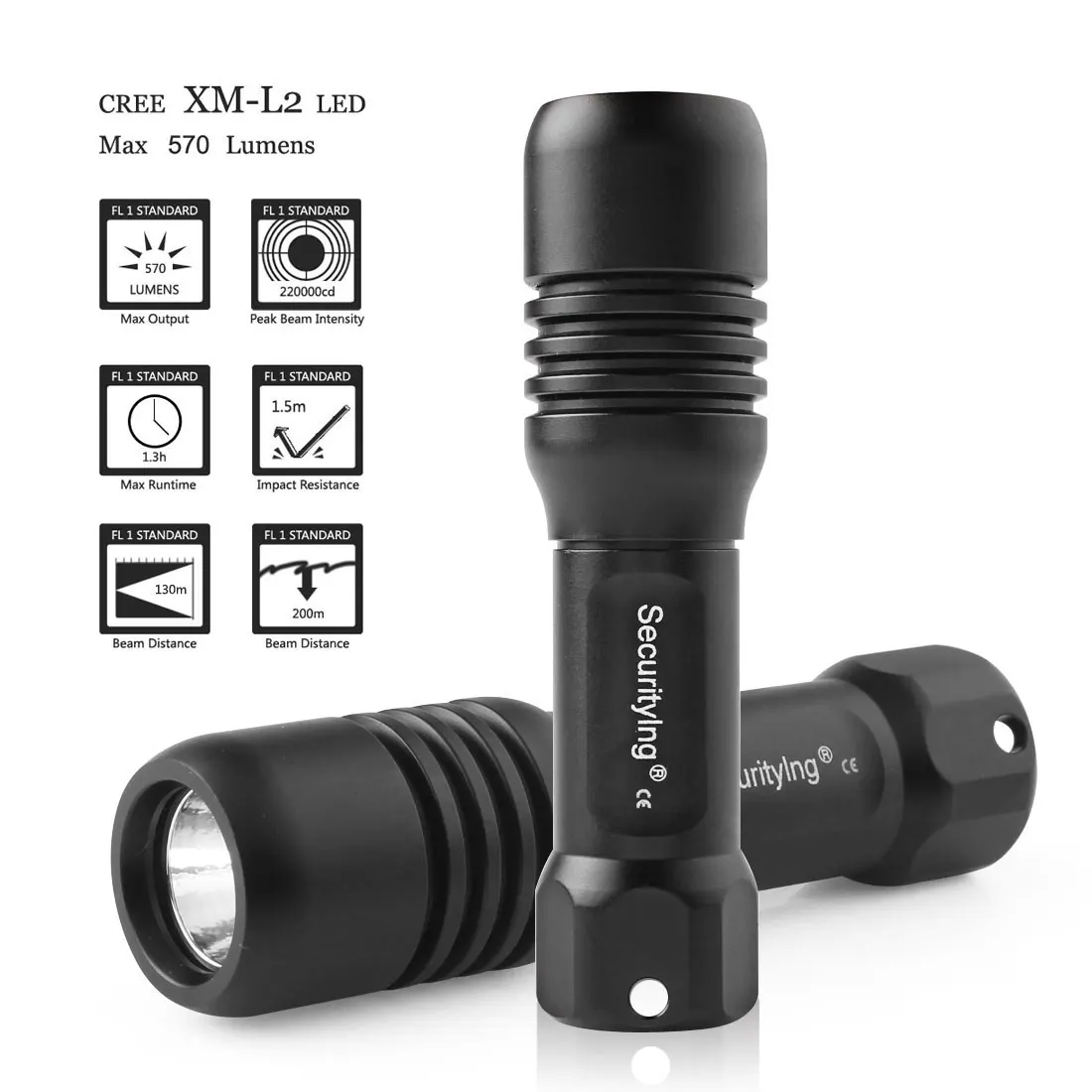 

SecurityIng LED Flashlight Diving Scuba Photography Video Lights 570Lm LED Underwater Torch with 360 Degrees Rotation Bracket