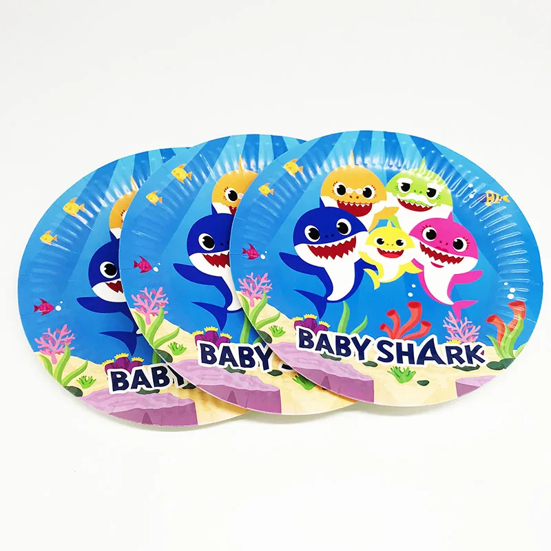 

10pcs/lot Baby Shark theme disposable plates baby shower party decorations Baby Shark paper plates