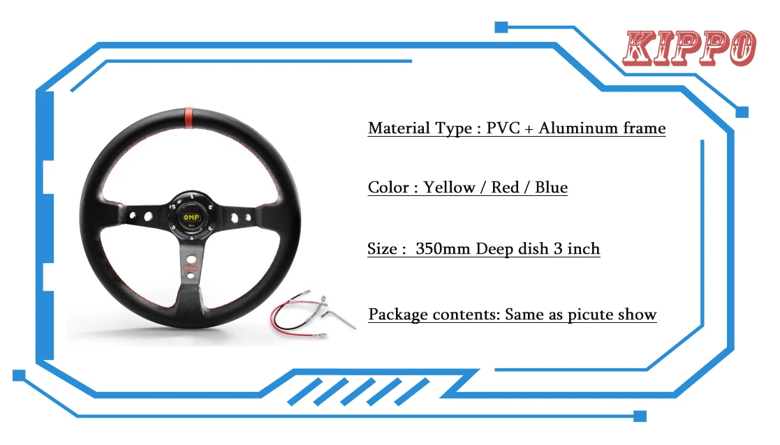 KIPPO спортивный гоночный руль 350 мм ПВХ ГЛУБОКАЯ ТАРЕЛКА Дрифтинг алюминиевая рама Quick Release Omp Volante Deportivo Esportivo Momo