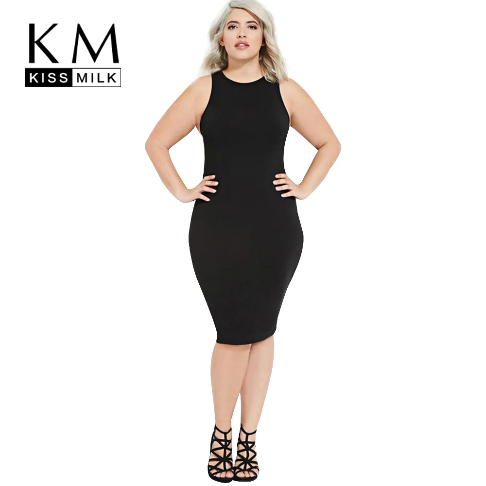 

Kissmilk Plus Size New Fashion Summer Women Dress Bodycon Sexy Dress Tank Slim Solid High Waist Dress 3XL 4XL 5XL 6XL