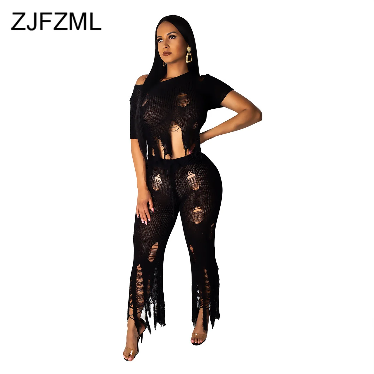 قطع الشرابة سترة 2 قطعة وتتسابق للنساء قصيرة الأكمام محبوك المحاصيل قمم + Bodycon السراويل بدل رياضية رجالي وحريمي الصيف مطابقة مجموعات