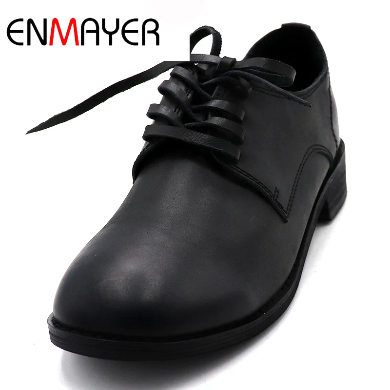 

ENMAYER New Woman Shoes Flats Round Toe Girls Casual Shoes Platform Flat Lace-up Solid Lades Shoes Free Shipping