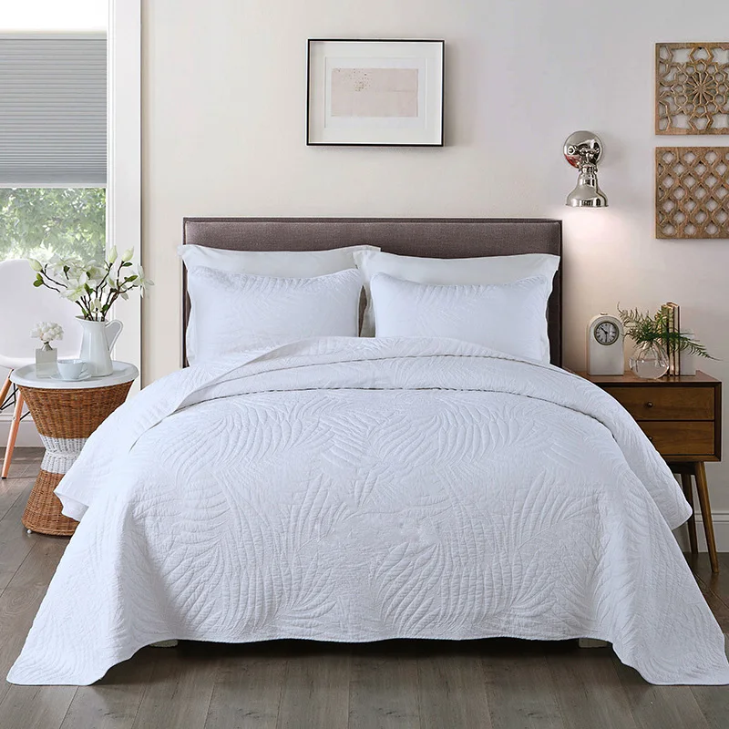 CHAUSUB White Quality Quilt Set 3PCS Washed Cotton Quilts Quilted