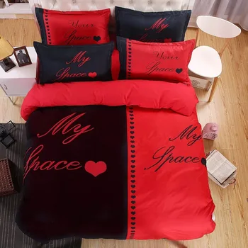 

3D Couple 4 Pieces Duvet Cover Set(no comforter) --Red and Black Polyester Bedding Set