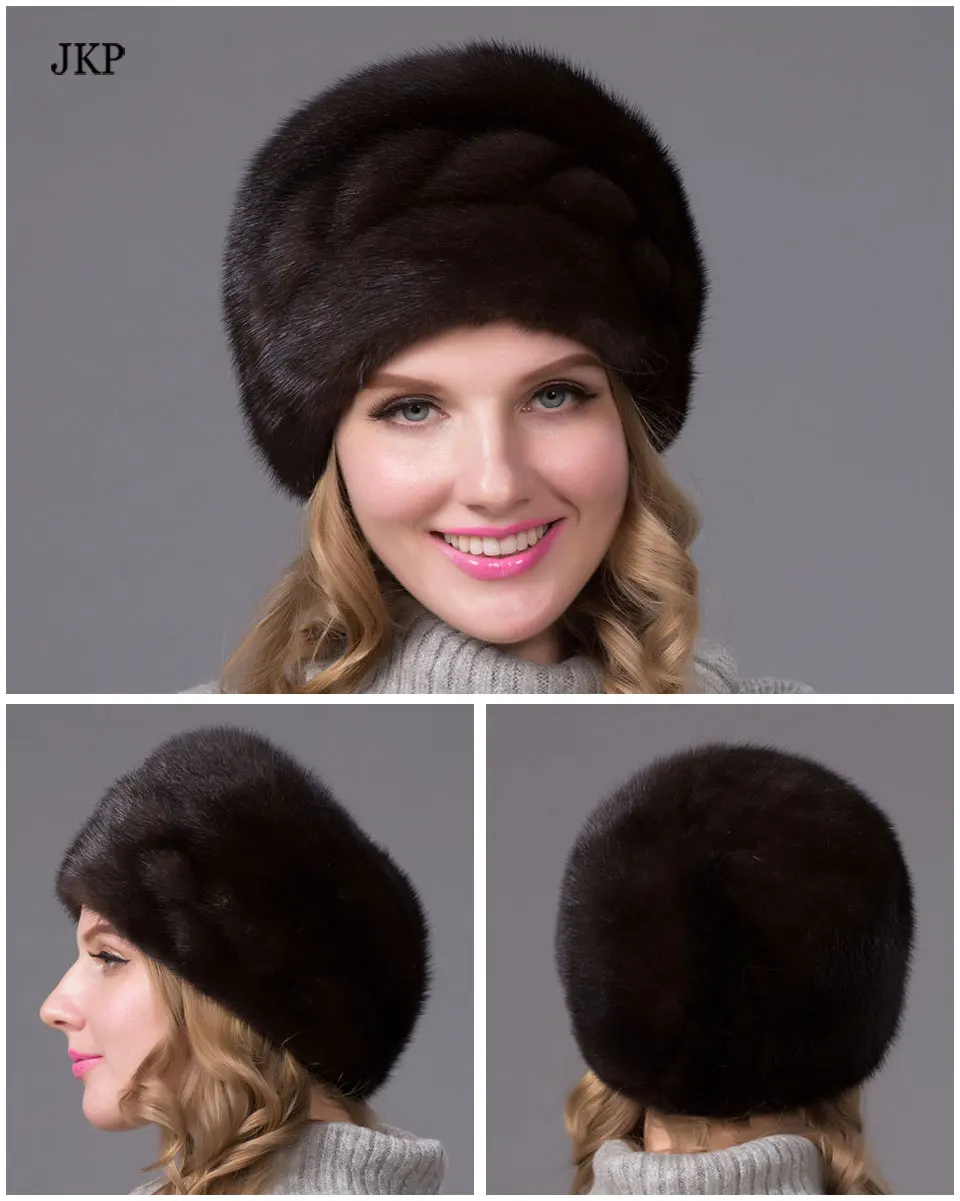 Модная русская зимняя меховая шапка для женщин из натурального меха норки с цветком