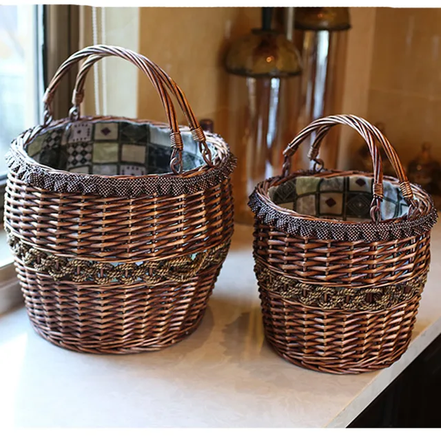 Handmade Vintage Wicker Laundry Basket Home Decoration Storage Handmade Vintage Wicker Laundry Basket Home Decoration Storage Baskets For Toys Flowers Fruits Rattan