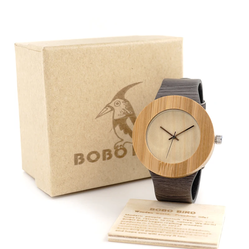 2017 Brand BOBO BIRD Handmade Gifts Men Watches Wood Watchs Genuine Leather Strap Wristwatches Wooden Watches C-H10