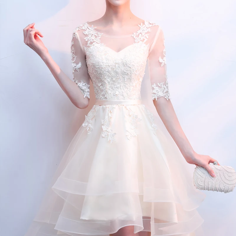 Элегантное платье подружки невесты цвета шампань,, сексуальное кружевное платье с открытой спиной из тюля на шнуровке, официальное свадебное платье размера плюс