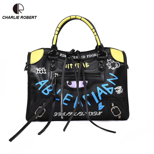 2019 New Hot Luxury Graffiti Handbags Women Bags Designer Zipper 2019 New Hot Luxury Graffiti Handbags Women Bags Designer Zipper Letter Pu Fashion Versatile Shoulder Crossbody Flap