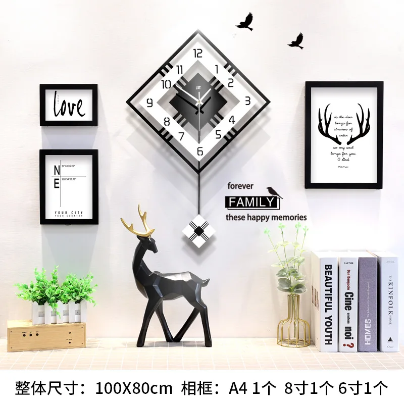 Best selling home living room fashion swing wall clock photo frame wall clock Nordic creative decorative quartz clock - Цвет: D   3