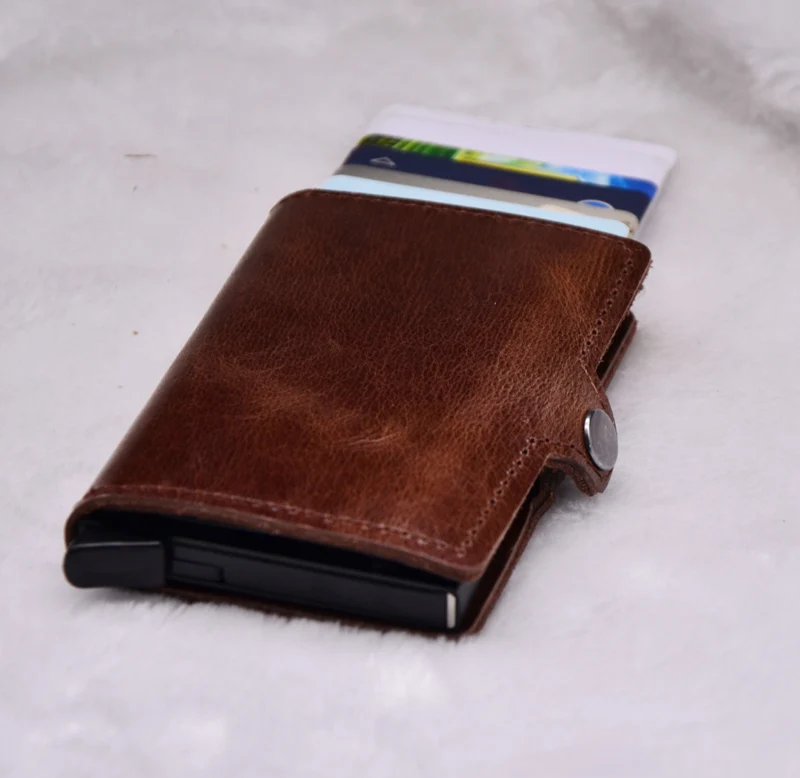 

crazy horse RFID blocking aluminum Credit Card case pop up Cards Pocket Card ID Holder metal wallet