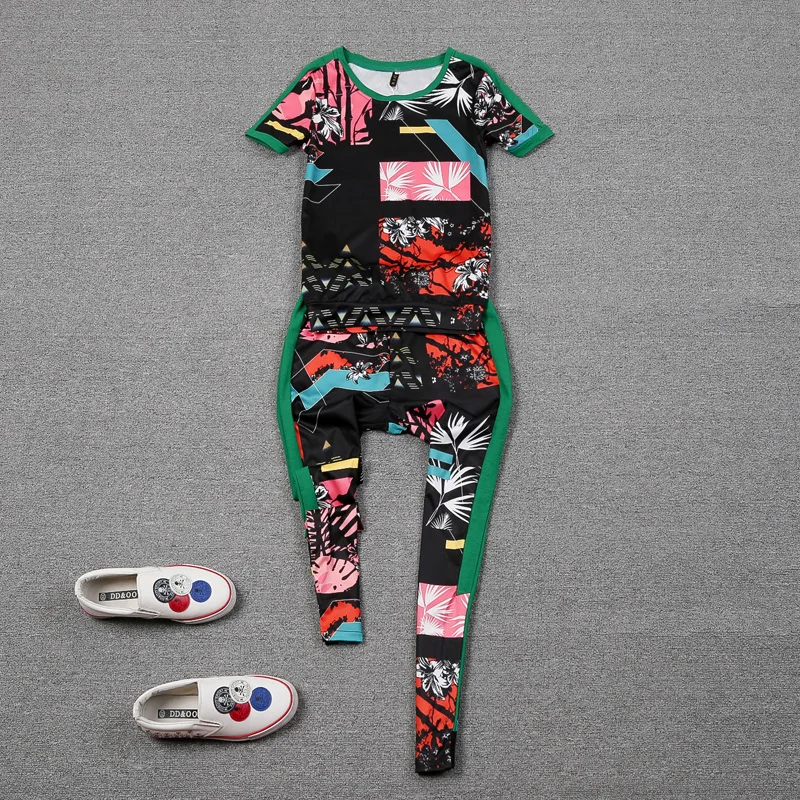 

Summer Spring Women's Tracksuit Vintage Floral Print Clothes Set 2 Piece Woman Suits Shorts Crop Tops + Harem Pants Suits NS460