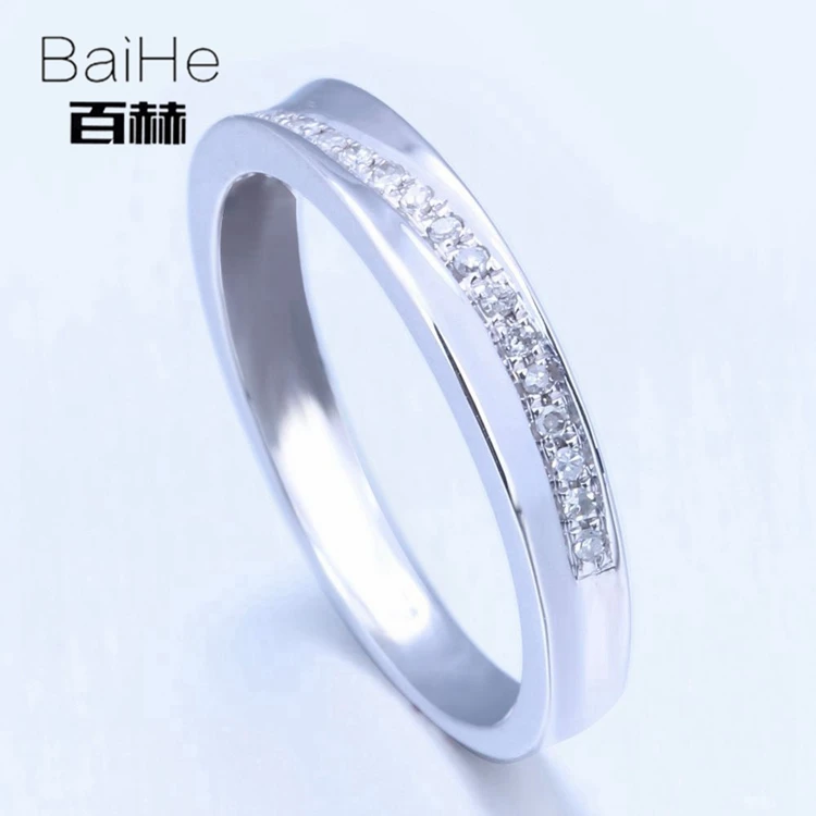 BAIHE Solid 14 K белое золото(AU585) 0.15CT сертифицированные H/SI круглые огранки из натурального бриллианта свадебные женские модные ювелирные изделия кольцо