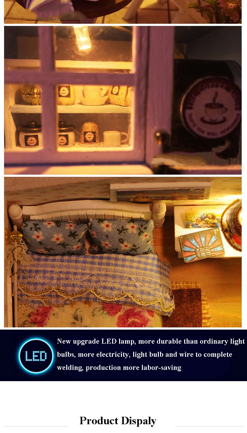 Большой Кофе дом ручной сборки дом модель Игрушечные лошадки DIY деревянная игрушка хижина дом с светодиодный свет музыка небольшой