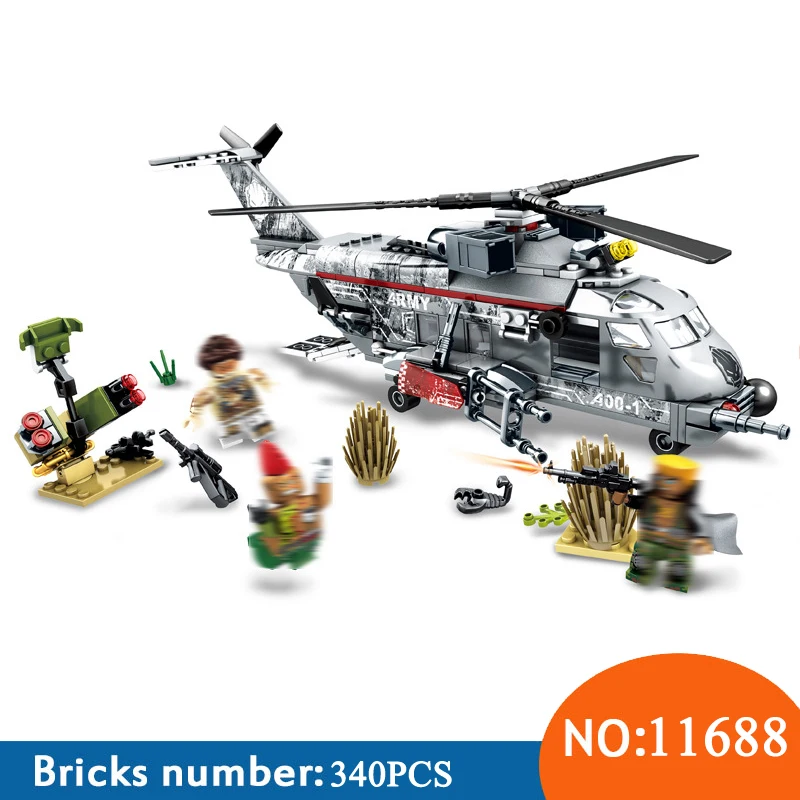 

11688 340pcs Military Helicopter Special Forces War Building Blocks Army Soldiers Figures Military Bricks Toys For Children