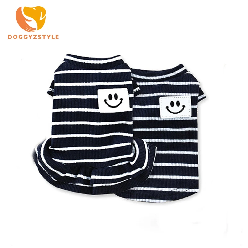 

Pet Puppy Summer Stripe Smile Vest Small Dog Cat Dogs Dress Cotton T-shirt Couple Clothes Apparel Dog Shirt DOGGYZSTYLE
