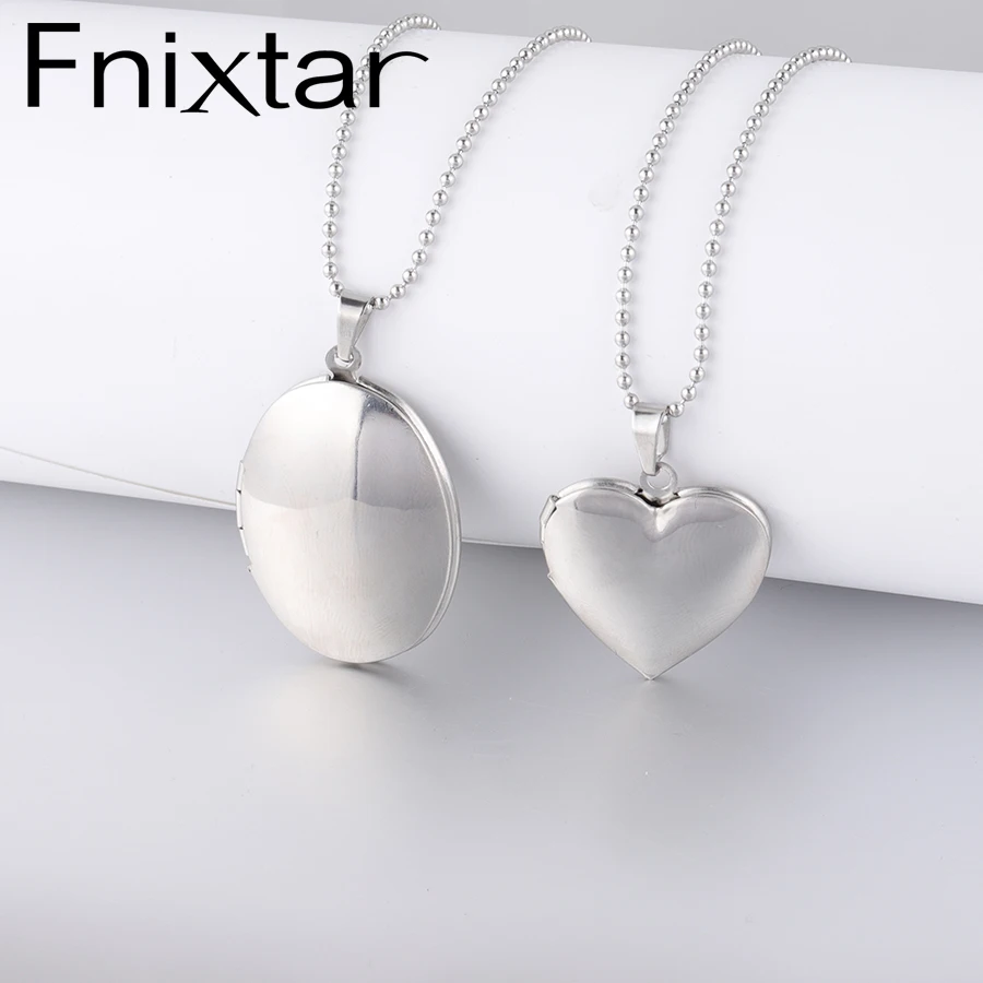

Fnixtar Stainless Steel Heart Book Sea Shell Oval Photo Frame Memory Locket Pendant Necklace For Women DIY 10pieces/lot