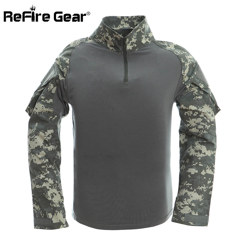 

US Army Military Uniform Combat T Shirt Men Camouflage Paintball Airsoft Tactical Shirt Long Sleeve Camo Multicam T-Shirt No Pad