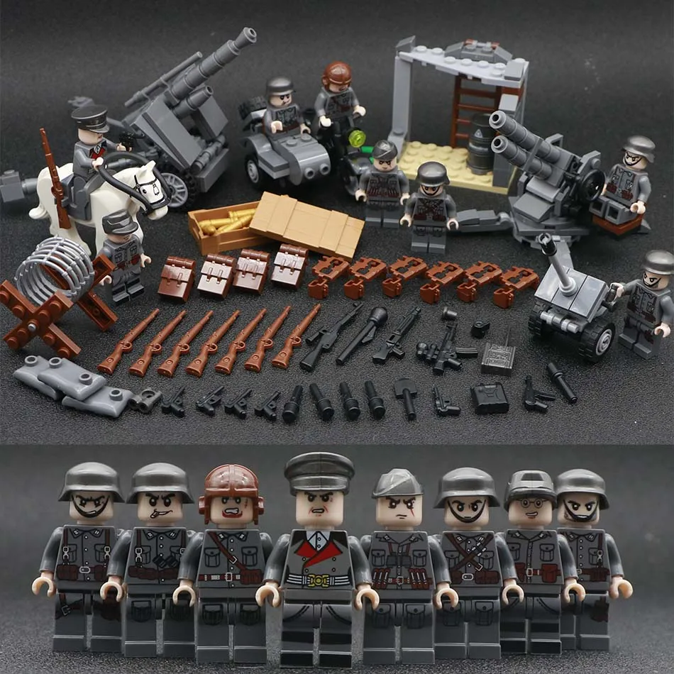 Building Blocks Military German Soviet Army Soldier Figures SWAT Weapons Guns City Police Bricks WW2 Arm Parts Toys for Children