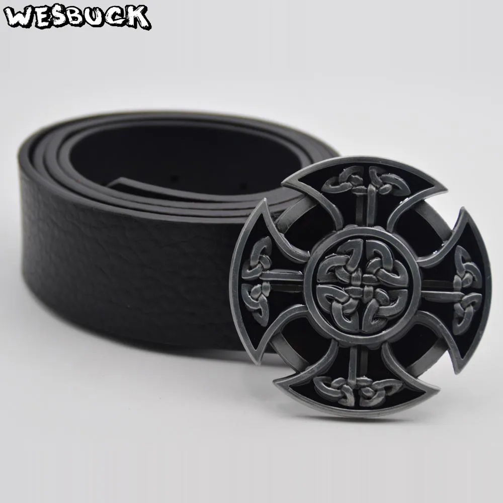 KELTIC KNOTS NEW BLACK /& SILVER CELTIC CROSS BELT BUCKLE