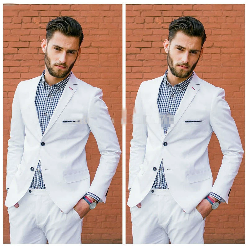 White Groom Tuxedos 2 Piece Mens Wedding Prom Dinner Suits Casual Style Blazer Best Man Suit terno masculino (Jacket+Pants)