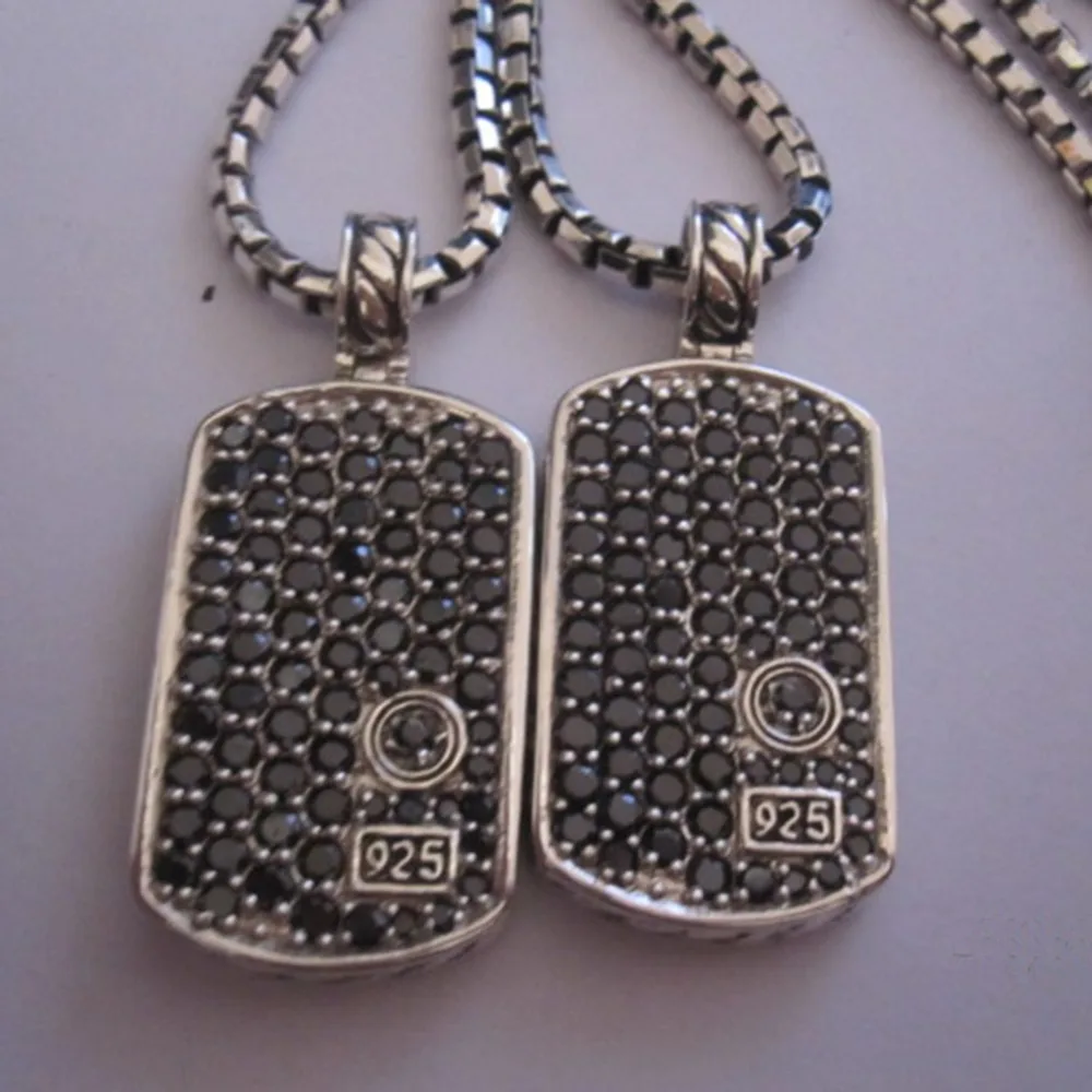 Твердые 925 серебряные мужские ювелирные изделия проложить черный белый Бриллиантовая бирка для собаки ожерелье дизайн ювелирные изделия мужчины кулон ожерелье рождественские подарки