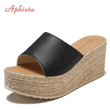 Aphixta/Летняя женская обувь; шлепанцы на танкетке; пляжные женские шлепанцы на высоком каблуке; женская обувь; вьетнамки на каблуке из пробкового золота