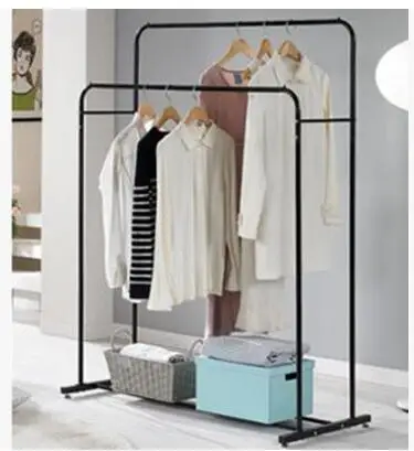 Clothes rack floor bedroom clothes and hat rack. Simple double pole type indoor hangers. Hang clothes rack..