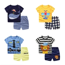 Лидер продаж, летние детские комплекты комплект одежды для малышей, спортивные костюмы для маленьких мальчиков и девочек, футболка с рисунком+ шорты, Одежда для новорожденных