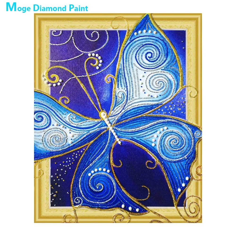 

Blue butterfly Diamond Painting Partial Round insect New DIY Sticking Drill Cross Embroidery 5D animal simple Home Decoration