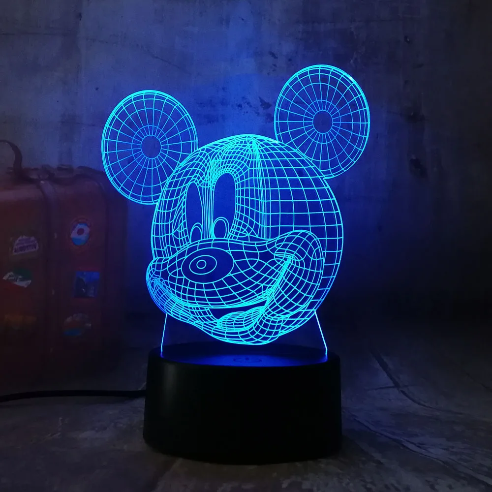 3d Cute Smile Mickey Mouse 3d Led Night Light Cartoon Illusion