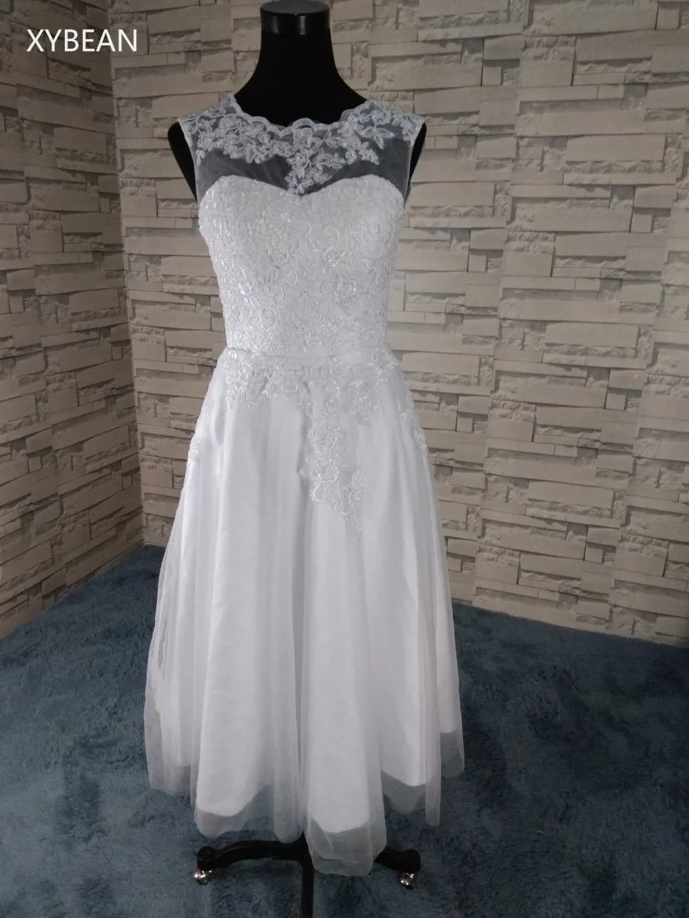 

Free Shipping ! 2018 New Arrival Appliques Tea length prom Dresses Size 4-18