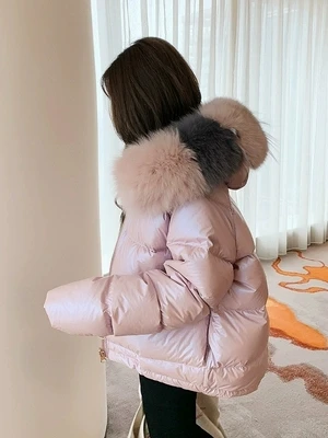 Женский пуховик с большим меховым воротником новинка зимы 2019 свободный лисьим