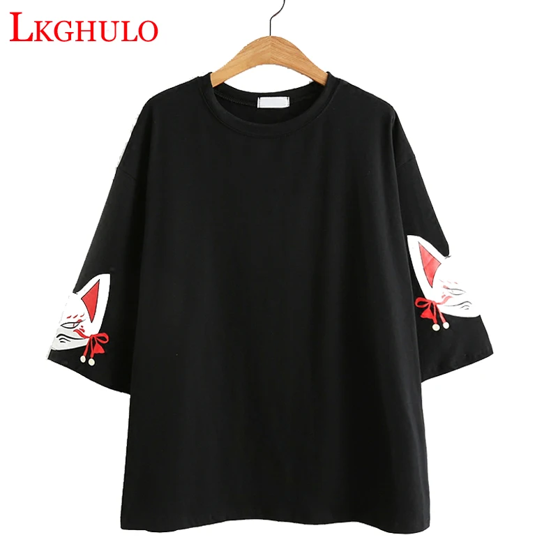 

Sleeve Print Little Fox Side Plus Size Women T-shirt Cotton Casual Funny T-Shirt For Womens Summer Clothing Loose T-shirt A147