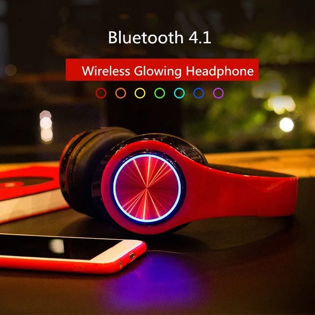 

Glowing Stereo Casque Audio Bluetooth Headphone Wireless Big Headset Sport Earphone Mic LED Light TF FM For PC Phone
